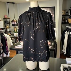 JOIE Black high neck  Floral  Blouse - Ballon sleeves